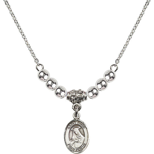 Sterling Silver Saint Rose of Lima Birthstone Necklace with Sterling Silver Beads - 9095