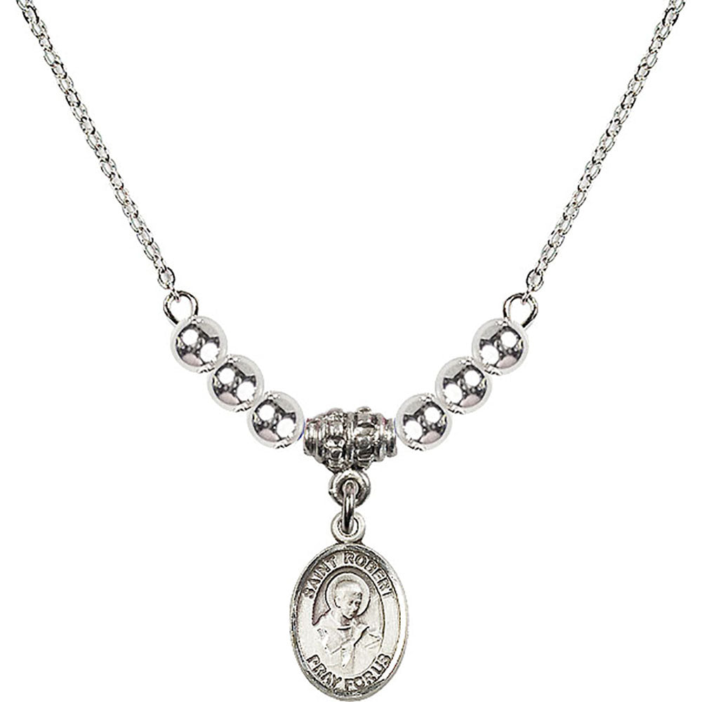 Sterling Silver Saint Robert Bellarmine Birthstone Necklace with Sterling Silver Beads - 9096