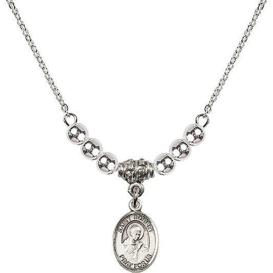 Sterling Silver Saint Robert Bellarmine Birthstone Necklace with Sterling Silver Beads - 9096