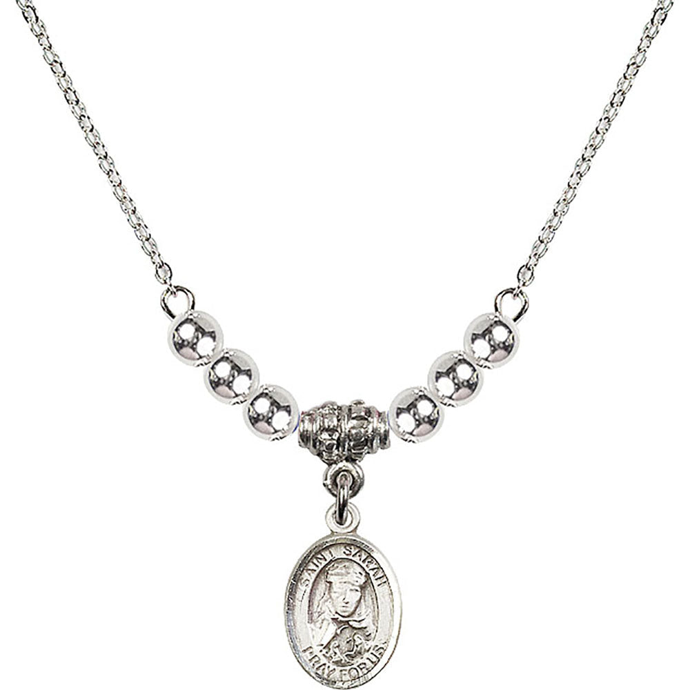 Sterling Silver Saint Sarah Birthstone Necklace with Sterling Silver Beads - 9097