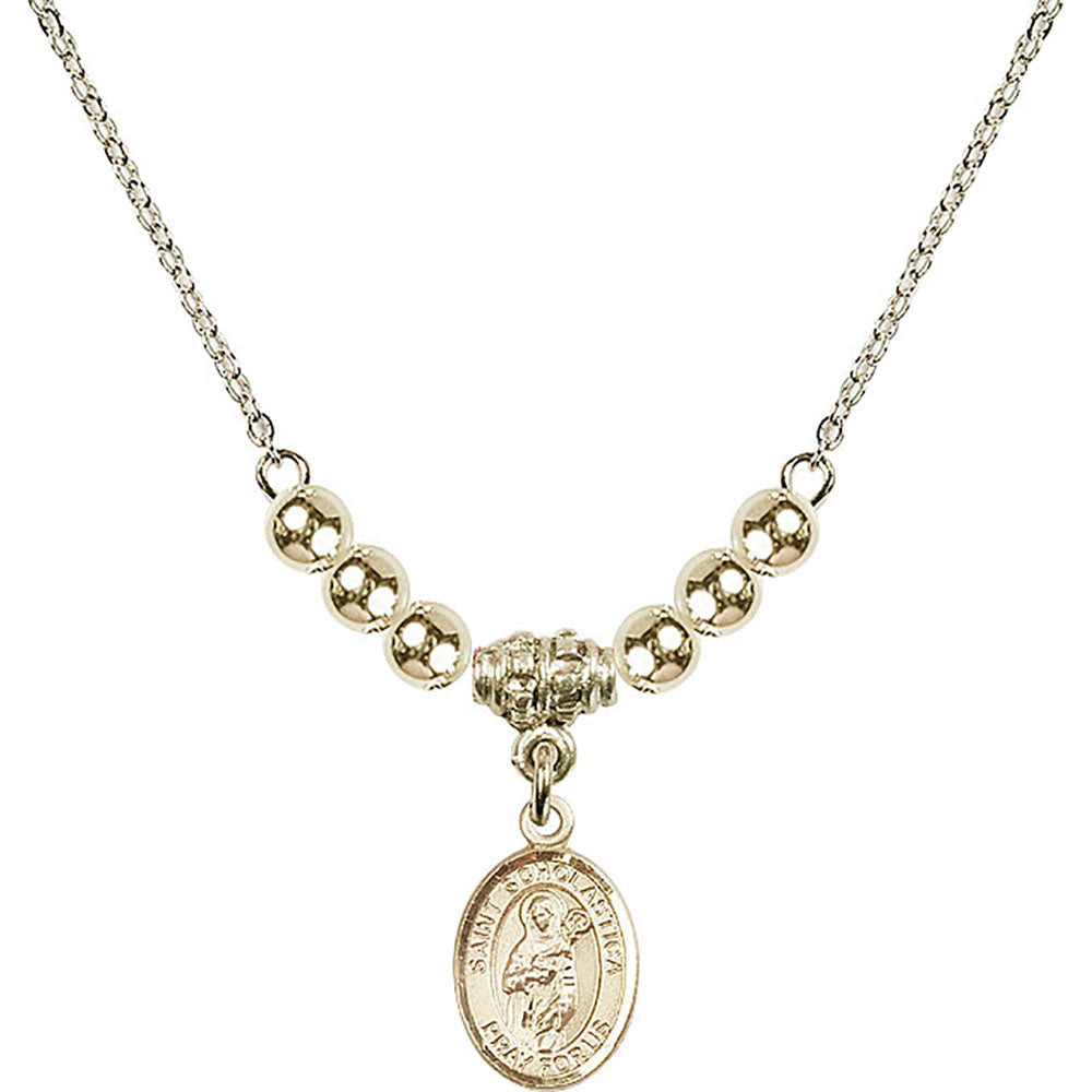 14kt Gold Filled Saint Scholastica Birthstone Necklace with Gold Filled Beads - 9099