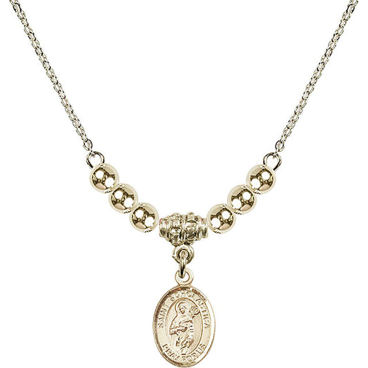 14kt Gold Filled Saint Scholastica Birthstone Necklace with Gold Filled Beads - 9099