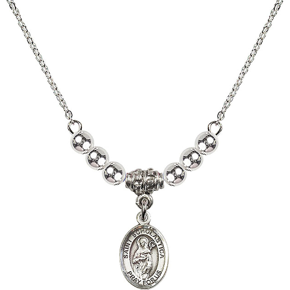 Sterling Silver Saint Scholastica Birthstone Necklace with Sterling Silver Beads - 9099