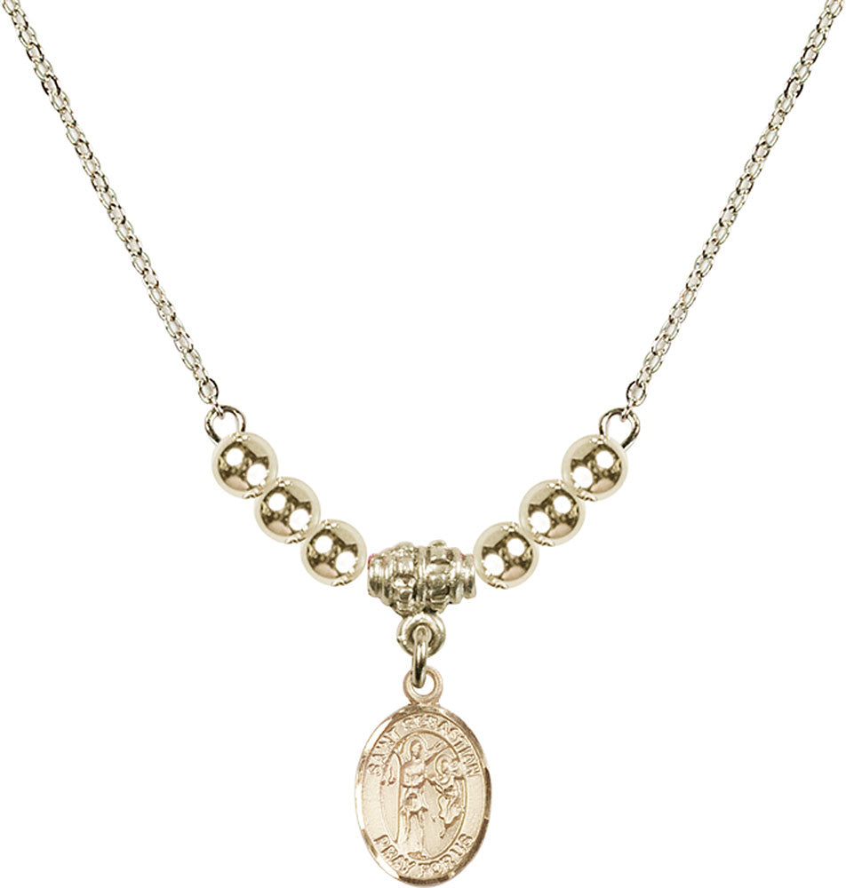 14kt Gold Filled Saint Sebastian Birthstone Necklace with Gold Filled Beads - 9100