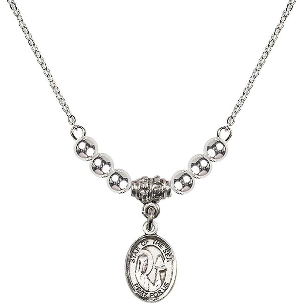 Sterling Silver Our Lady Star of the Sea Birthstone Necklace with Sterling Silver Beads - 9101