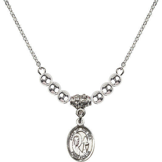 Sterling Silver Our Lady Star of the Sea Birthstone Necklace with Sterling Silver Beads - 9101