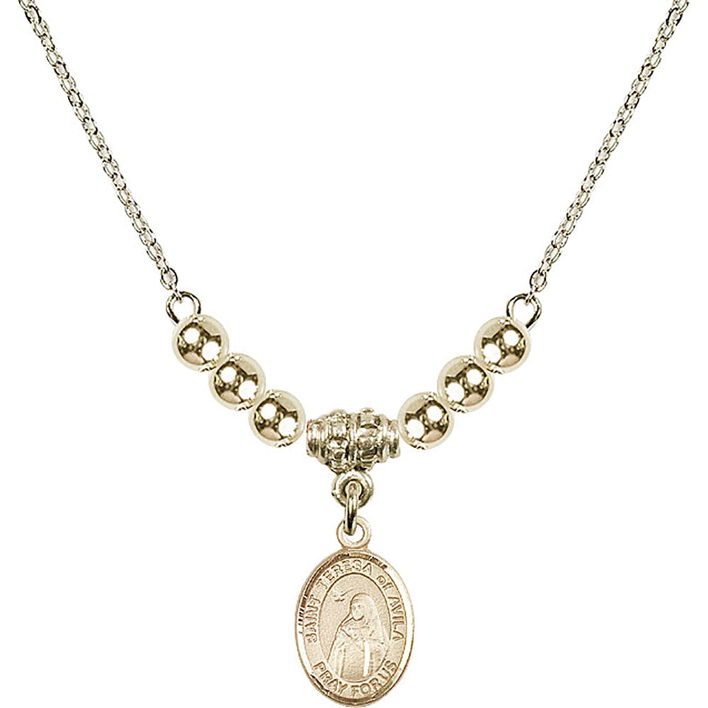14kt Gold Filled Saint Teresa of Avila Birthstone Necklace with Gold Filled Beads - 9102