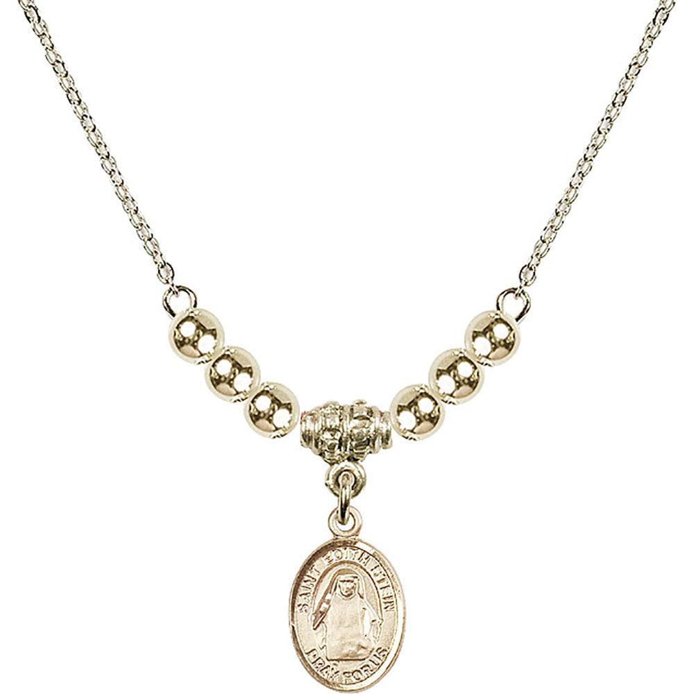 14kt Gold Filled Saint Edith Stein Birthstone Necklace with Gold Filled Beads - 9103