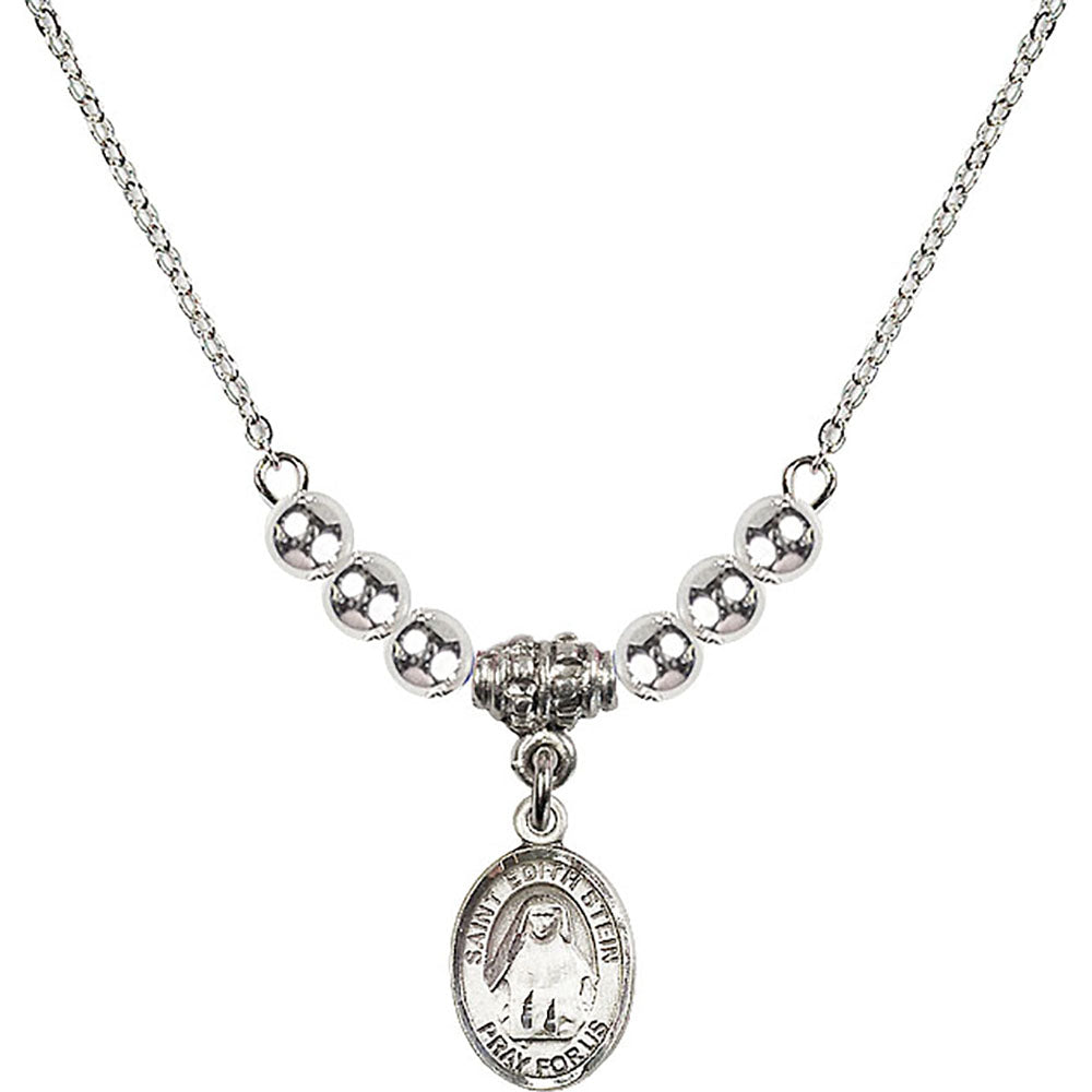 Sterling Silver Saint Edith Stein Birthstone Necklace with Sterling Silver Beads - 9103