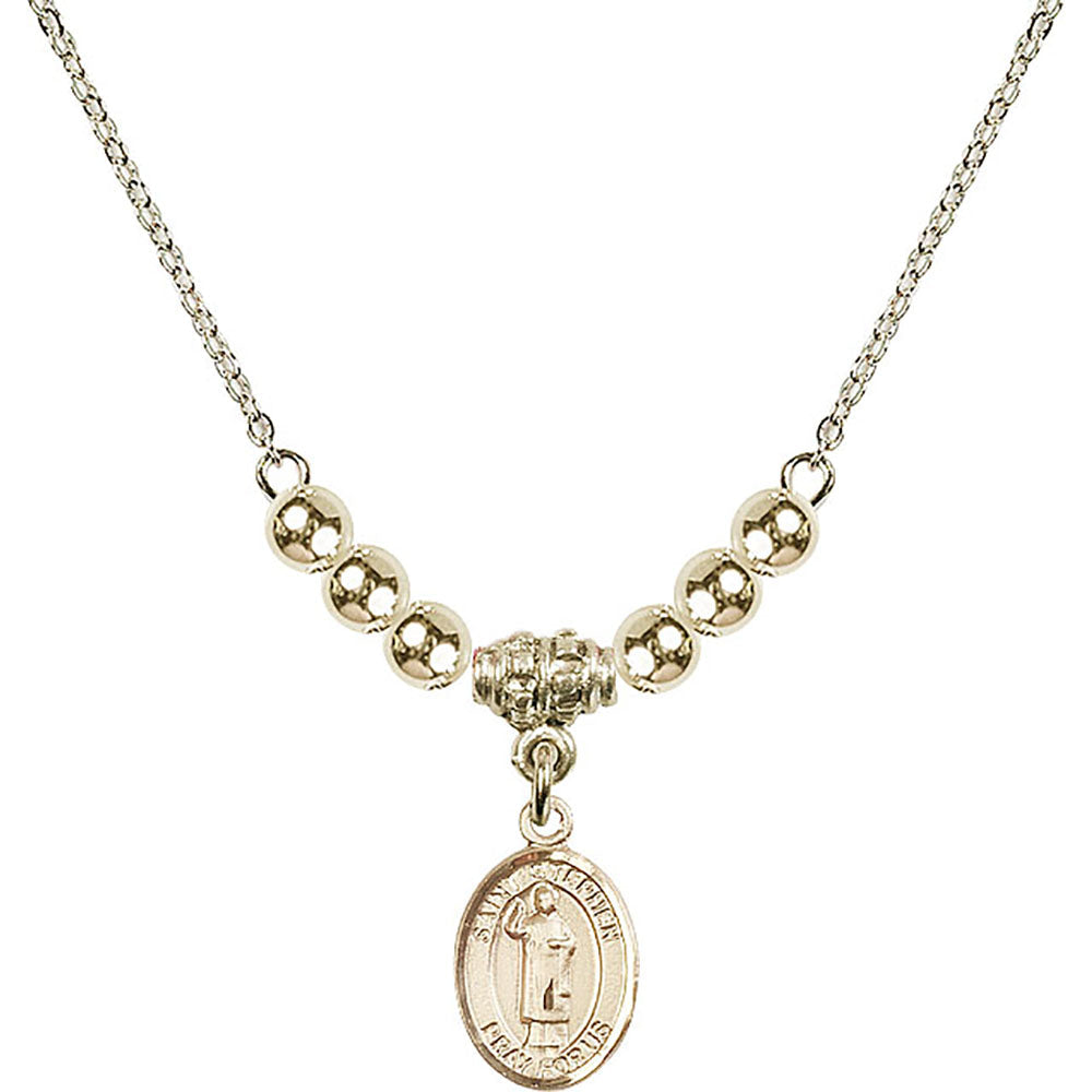 14kt Gold Filled Saint Stephen the Martyr Birthstone Necklace with Gold Filled Beads - 9104