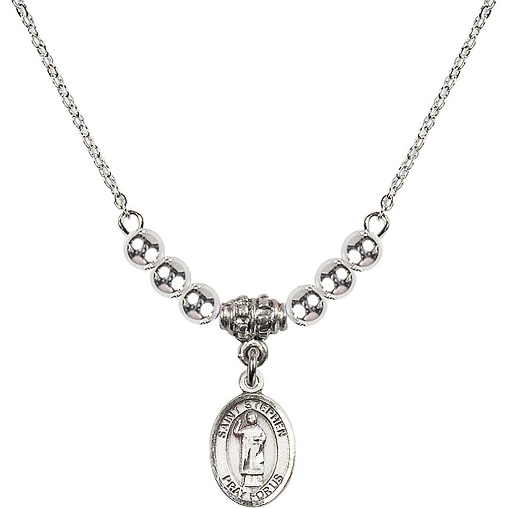 Sterling Silver Saint Stephen the Martyr Birthstone Necklace with Sterling Silver Beads - 9104
