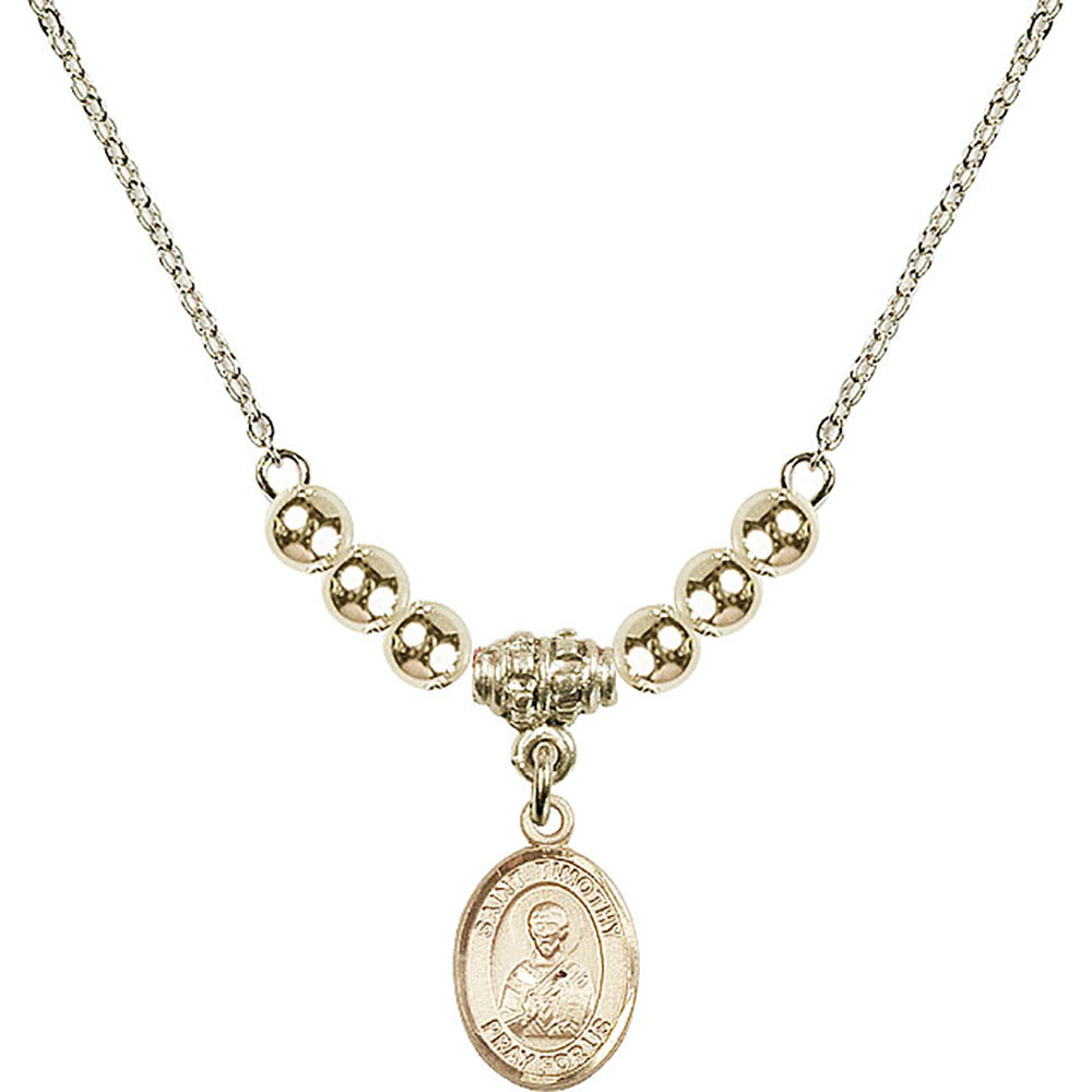14kt Gold Filled Saint Timothy Birthstone Necklace with Gold Filled Beads - 9105