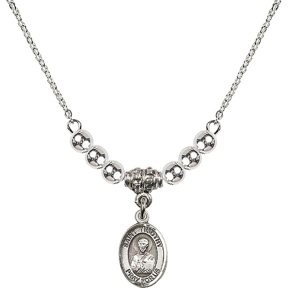 Sterling Silver Saint Timothy Birthstone Necklace with Sterling Silver Beads - 9105