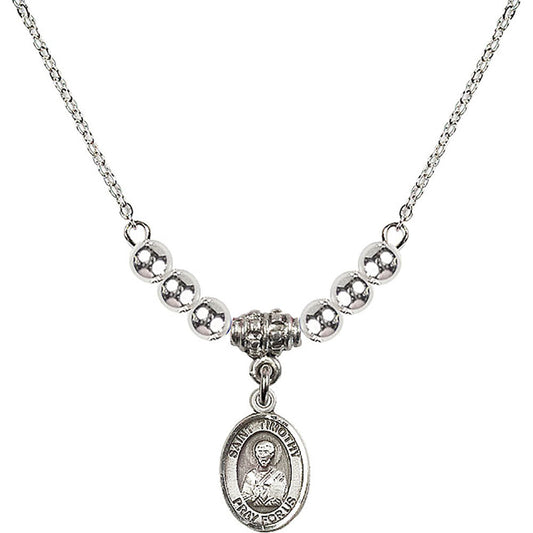 Sterling Silver Saint Timothy Birthstone Necklace with Sterling Silver Beads - 9105