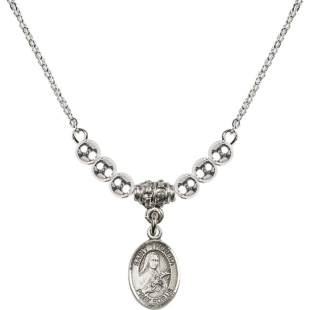 Sterling Silver Saint Theresa Birthstone Necklace with Sterling Silver Beads - 9106