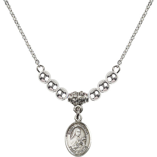 Sterling Silver Saint Theresa Birthstone Necklace with Sterling Silver Beads - 9106