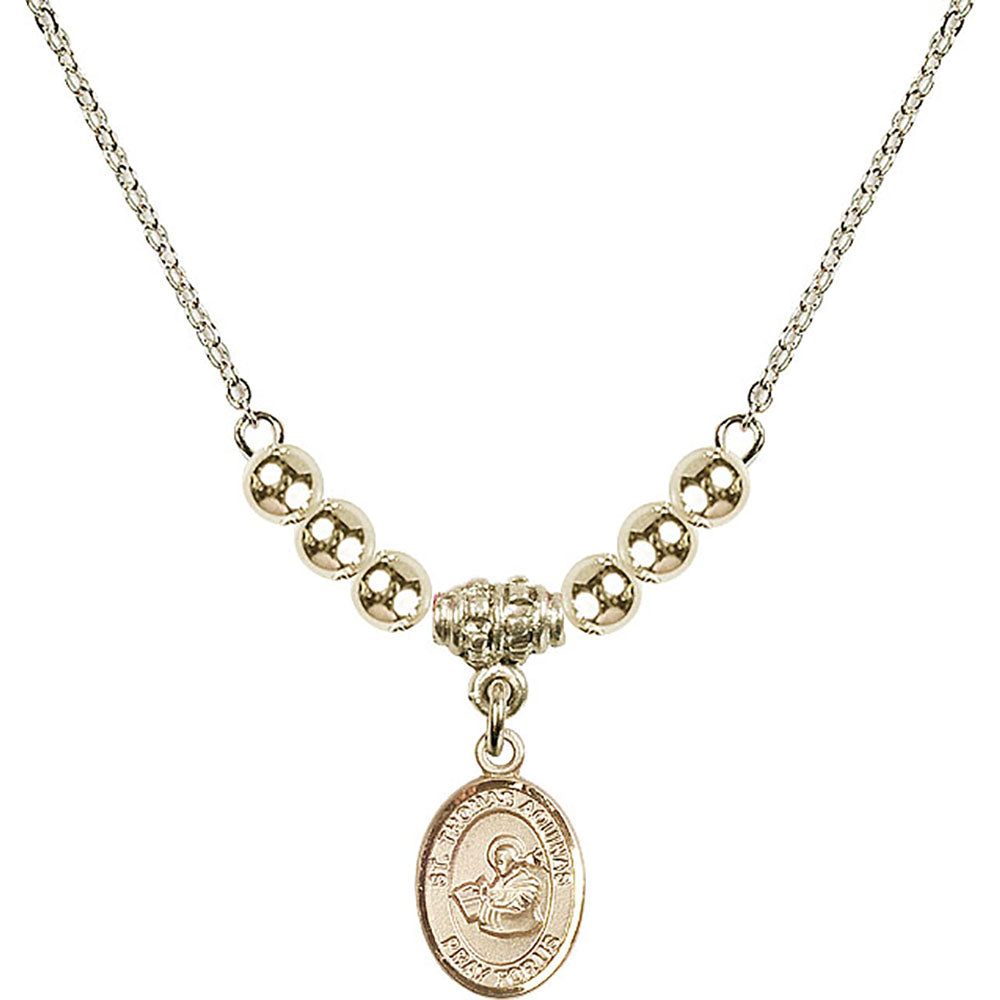 14kt Gold Filled Saint Thomas Aquinas Birthstone Necklace with Gold Filled Beads - 9108