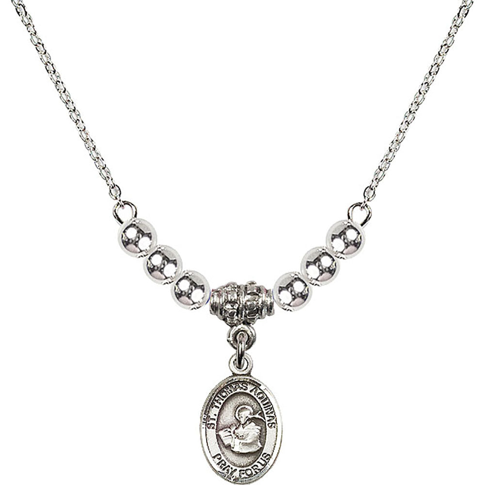 Sterling Silver Saint Thomas Aquinas Birthstone Necklace with Sterling Silver Beads - 9108