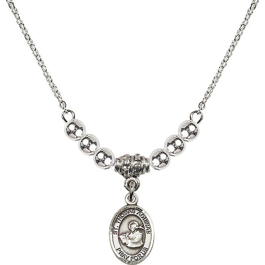 Sterling Silver Saint Thomas Aquinas Birthstone Necklace with Sterling Silver Beads - 9108