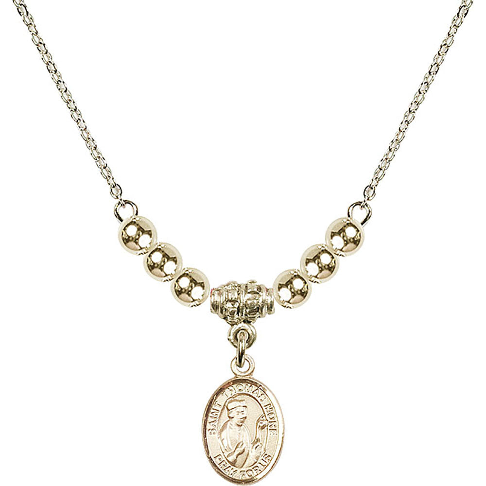 14kt Gold Filled Saint Thomas More Birthstone Necklace with Gold Filled Beads - 9109