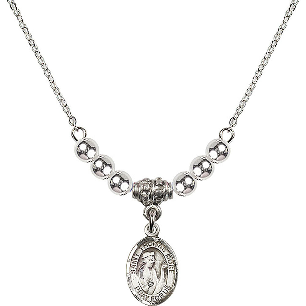 Sterling Silver Saint Thomas More Birthstone Necklace with Sterling Silver Beads - 9109