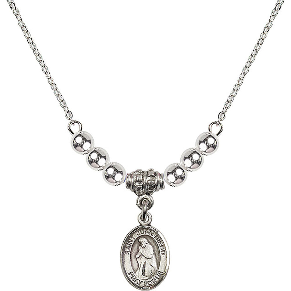 Sterling Silver Saint Juan Diego Birthstone Necklace with Sterling Silver Beads - 9111