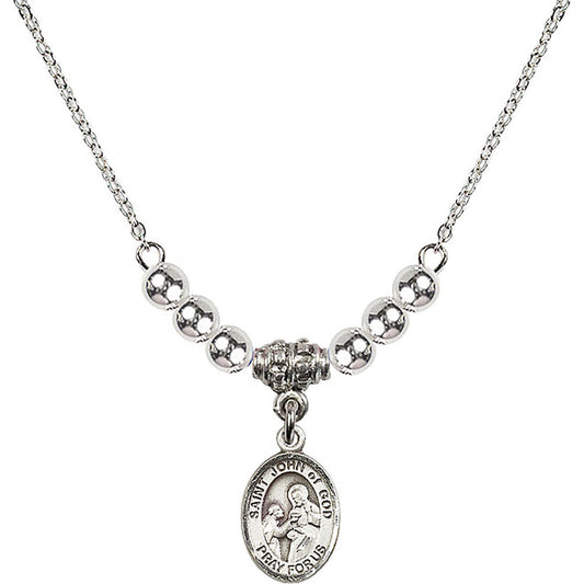 Sterling Silver Saint John of God Birthstone Necklace with Sterling Silver Beads - 9112