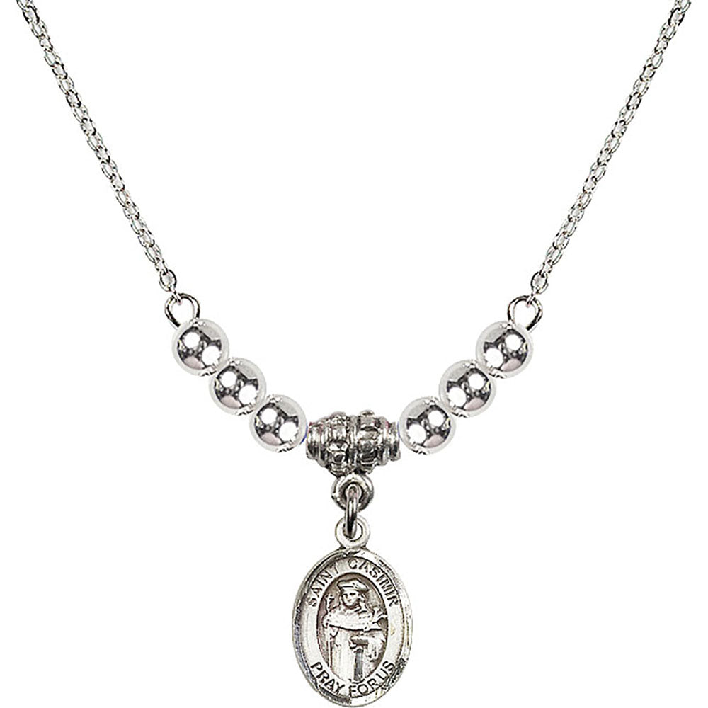 Sterling Silver Saint Casimir of Poland Birthstone Necklace with Sterling Silver Beads - 9113