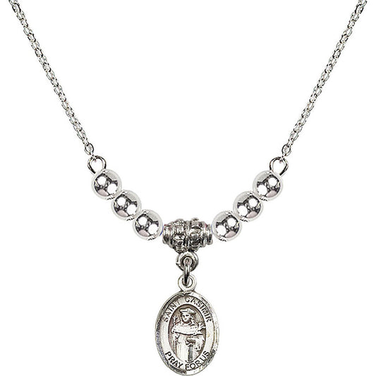 Sterling Silver Saint Casimir of Poland Birthstone Necklace with Sterling Silver Beads - 9113