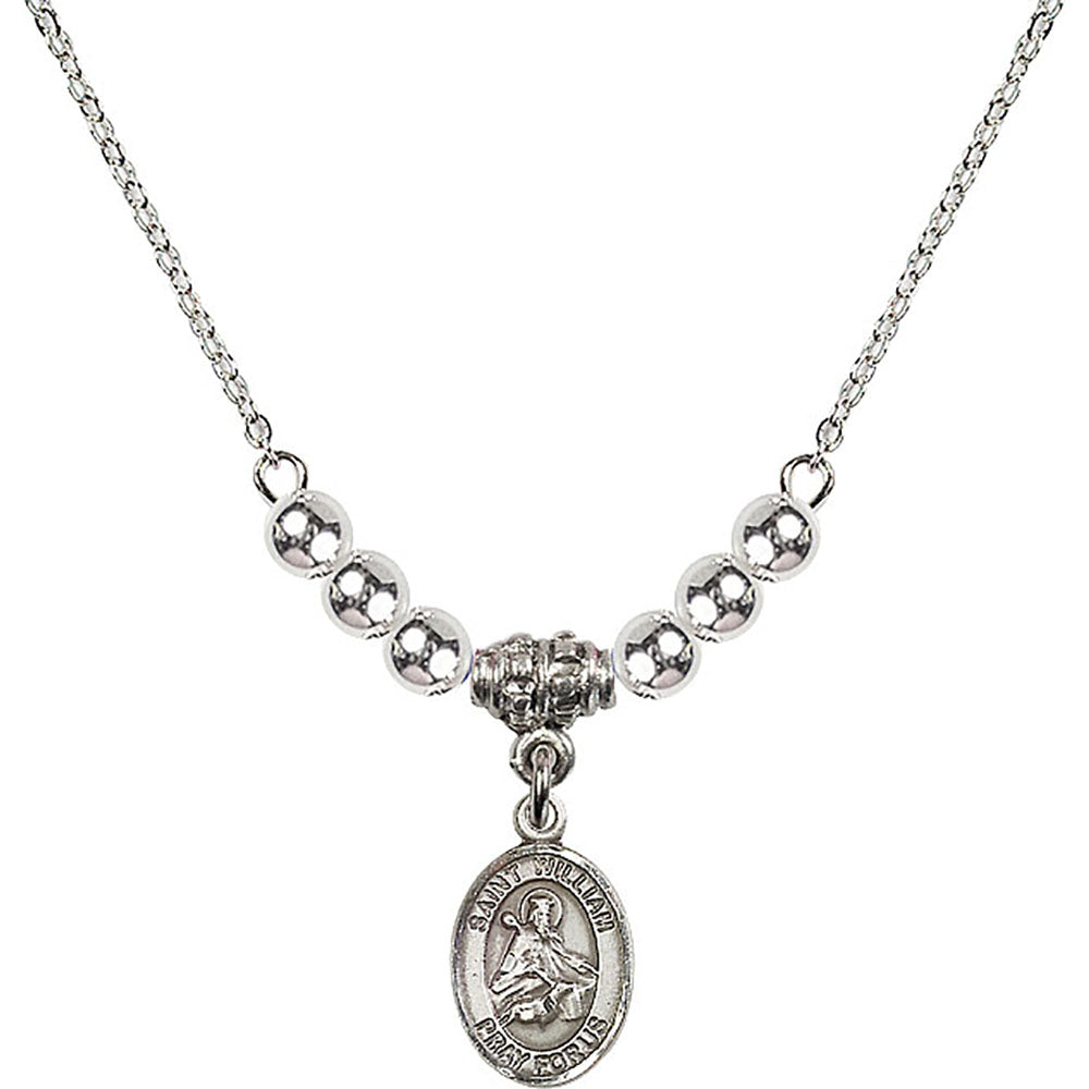 Sterling Silver Saint William of Rochester Birthstone Necklace with Sterling Silver Beads - 9114