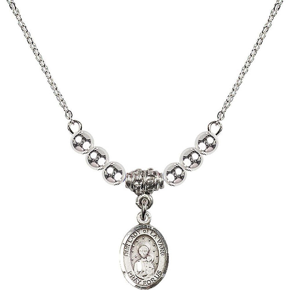 Sterling Silver Our Lady of la Vang Birthstone Necklace with Sterling Silver Beads - 9115