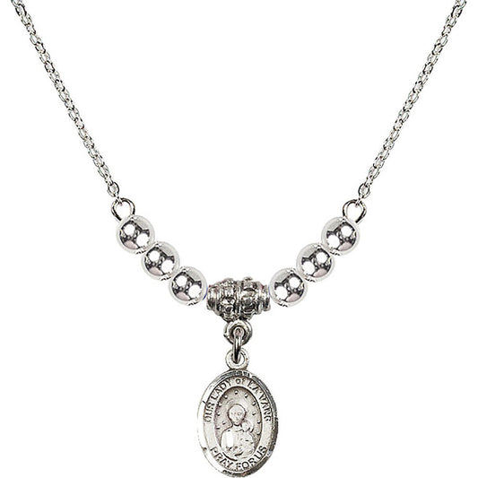 Sterling Silver Our Lady of la Vang Birthstone Necklace with Sterling Silver Beads - 9115