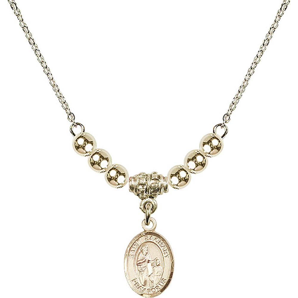 14kt Gold Filled Saint Zachary Birthstone Necklace with Gold Filled Beads - 9116
