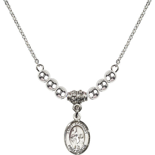Sterling Silver Saint Zachary Birthstone Necklace with Sterling Silver Beads - 9116