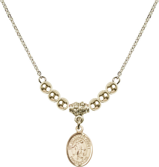 14kt Gold Filled Guardian Angel w/Child Birthstone Necklace with Gold Filled Beads - 9118