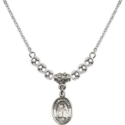 Sterling Silver Saint Valentine of Rome Birthstone Necklace with Sterling Silver Beads - 9121