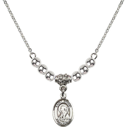 Sterling Silver Saint Brigid of Ireland Birthstone Necklace with Sterling Silver Beads - 9123