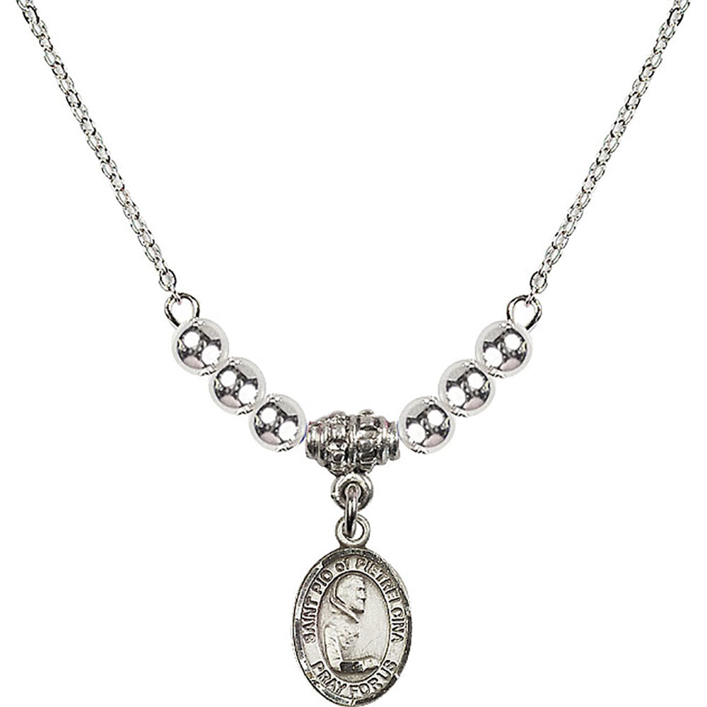 Sterling Silver Saint Pio of Pietrelcina Birthstone Necklace with Sterling Silver Beads - 9125