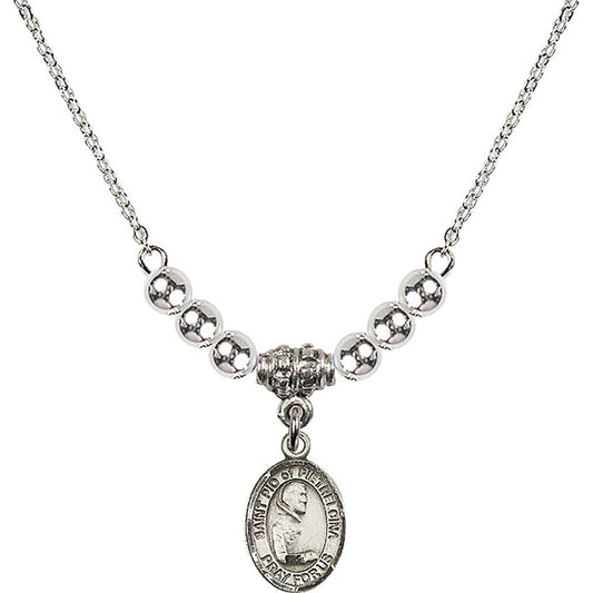 Sterling Silver Saint Pio of Pietrelcina Birthstone Necklace with Sterling Silver Beads - 9125