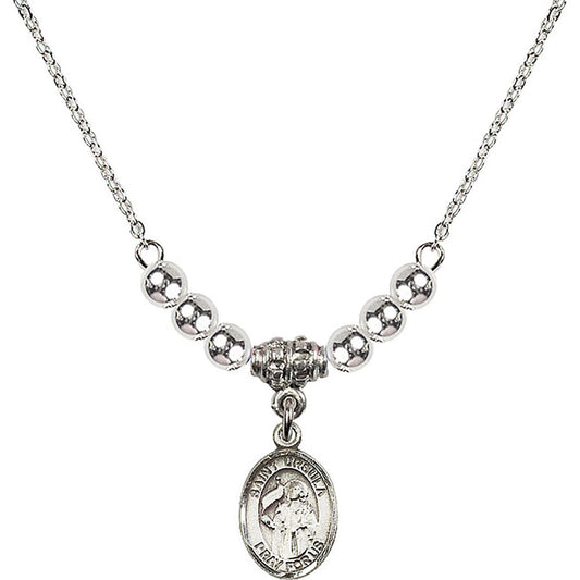 Sterling Silver Saint Ursula Birthstone Necklace with Sterling Silver Beads - 9127