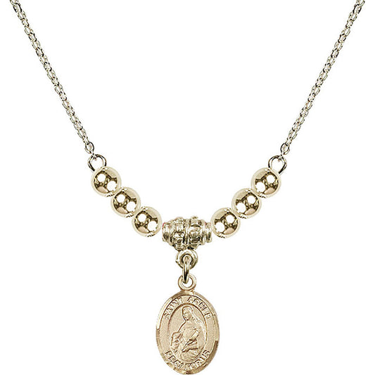 14kt Gold Filled Saint Agnes of Rome Birthstone Necklace with Gold Filled Beads - 9128