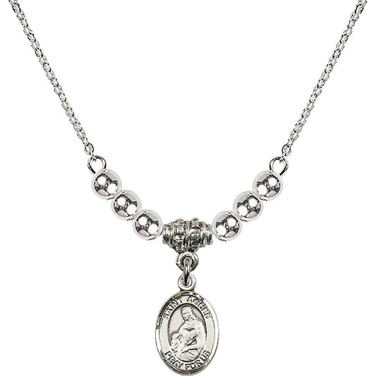 Sterling Silver Saint Agnes of Rome Birthstone Necklace with Sterling Silver Beads - 9128