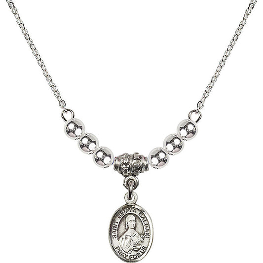 Sterling Silver Saint Gemma Galgani Birthstone Necklace with Sterling Silver Beads - 9130