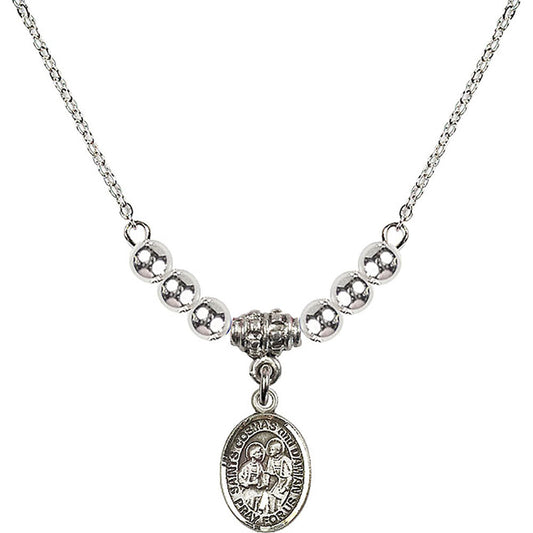 Sterling Silver Saints Cosmas & Damian Birthstone Necklace with Sterling Silver Beads - 9132