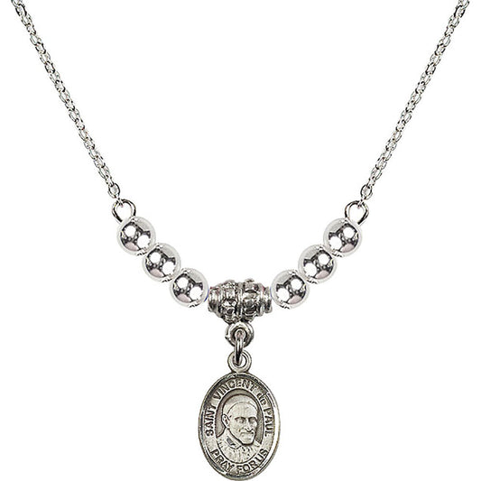 Sterling Silver Saint Vincent De Paul Birthstone Necklace with Sterling Silver Beads - 9134