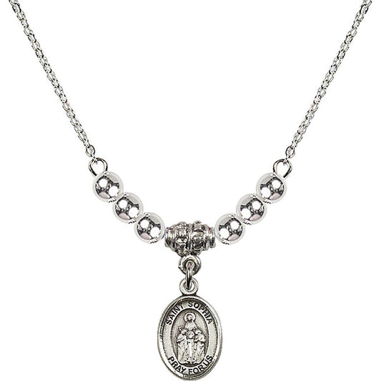 Sterling Silver Saint Sophia Birthstone Necklace with Sterling Silver Beads - 9136