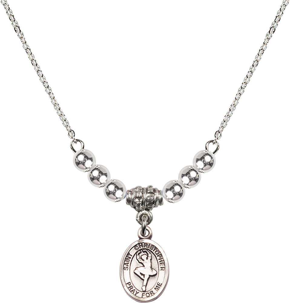 Sterling Silver Saint Christopher/Dance Birthstone Necklace with Sterling Silver Beads - 9143