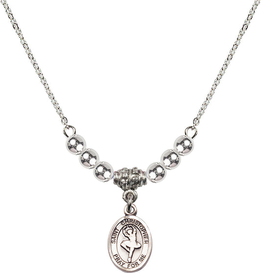 Sterling Silver Saint Christopher/Dance Birthstone Necklace with Sterling Silver Beads - 9143