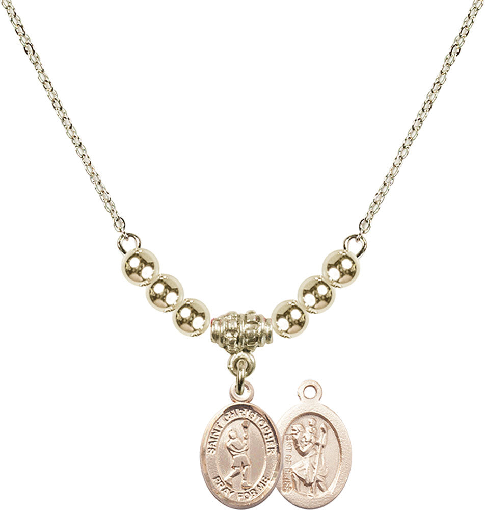 14kt Gold Filled Saint Christopher/Lacrosse Birthstone Necklace with Gold Filled Beads - 9144