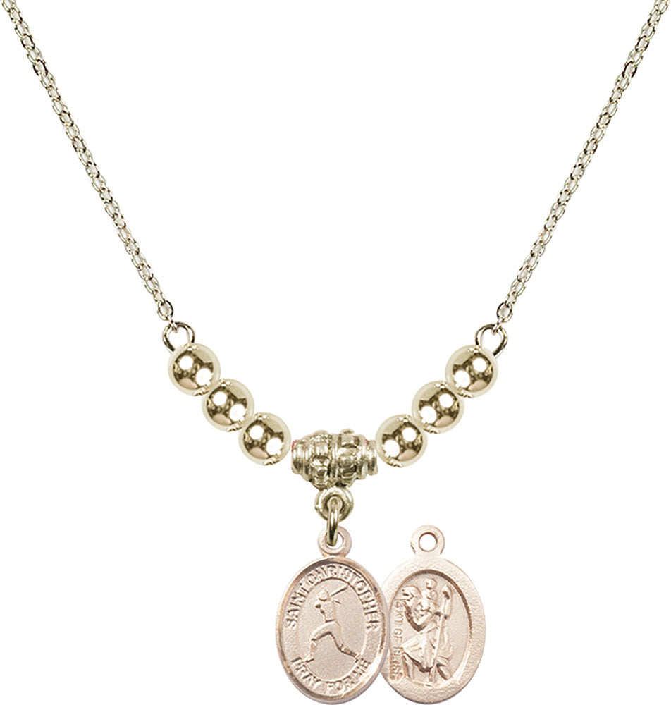 14kt Gold Filled Saint Christopher/Softball Birthstone Necklace with Gold Filled Beads - 9145